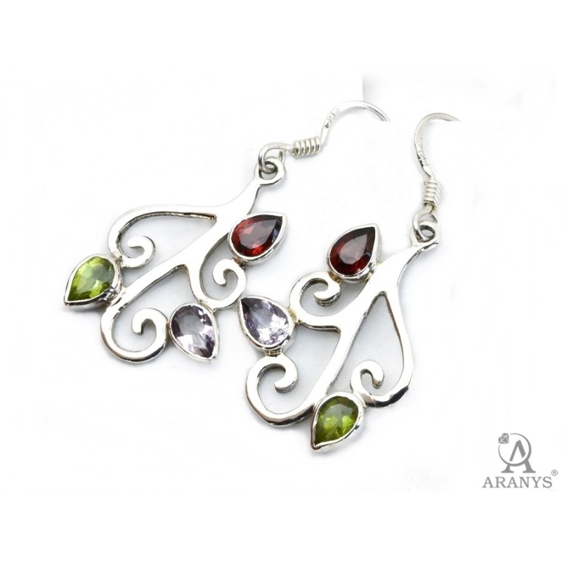 Stříbrné náušnice s barevnými kameny