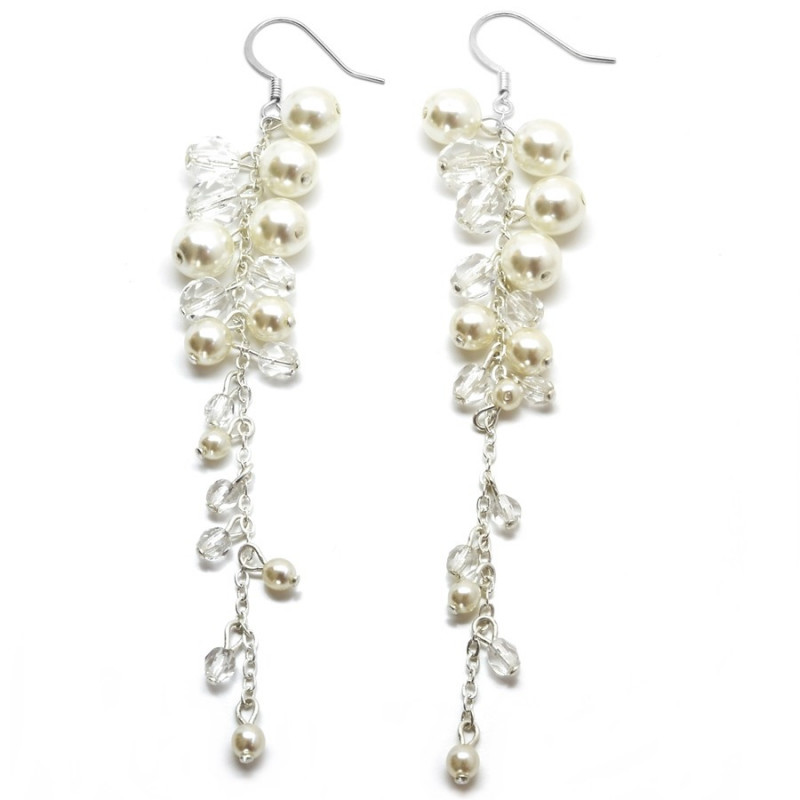 Dlouhé bílé preličkové náušnice hrozny