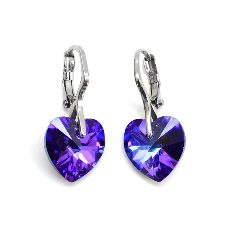 Ocelové náušnice fialová srdíčka Swarovski