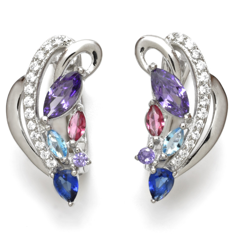 Dámské stříbrné náušnice s barevnými kamínky