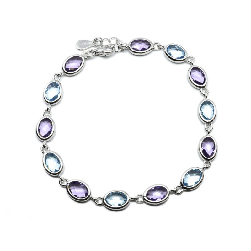 Stříbrný náramek s modrými a fialovými kamínky