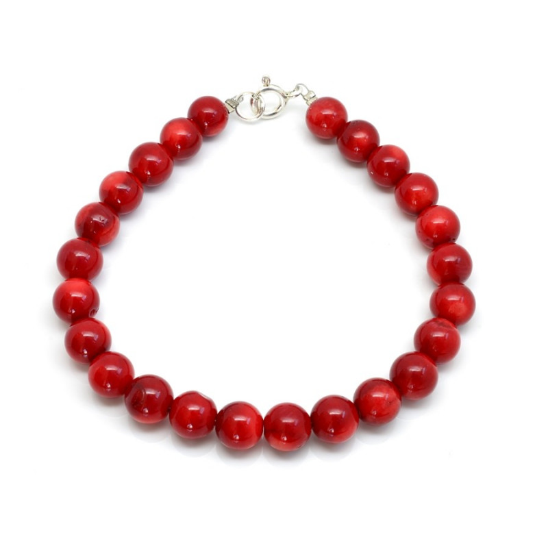Náramek z kuliček korálu, červený se zapínáním