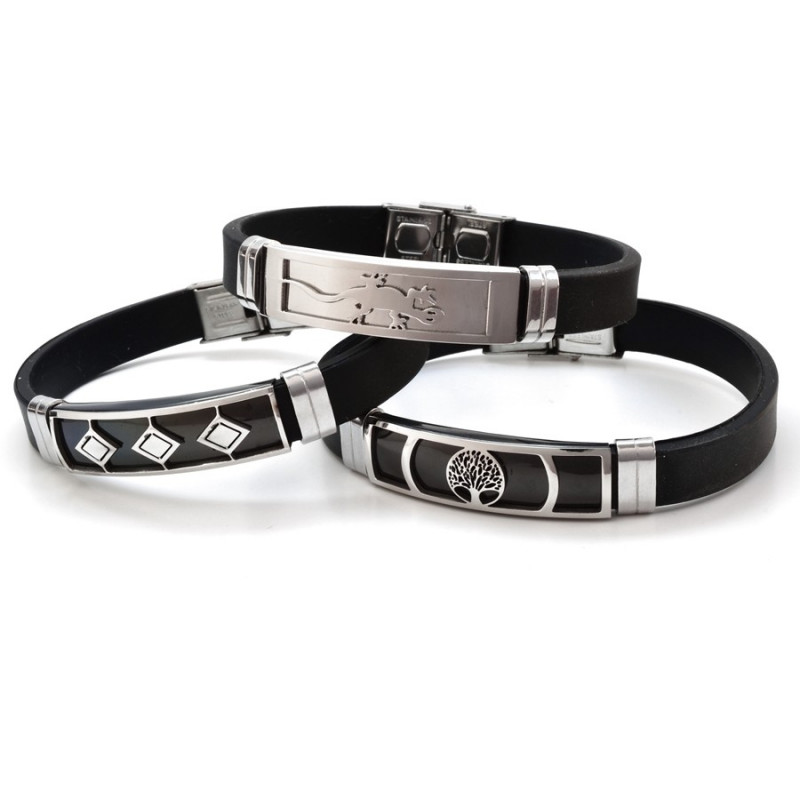 Černý kaučukový náramek pro muže z oceli