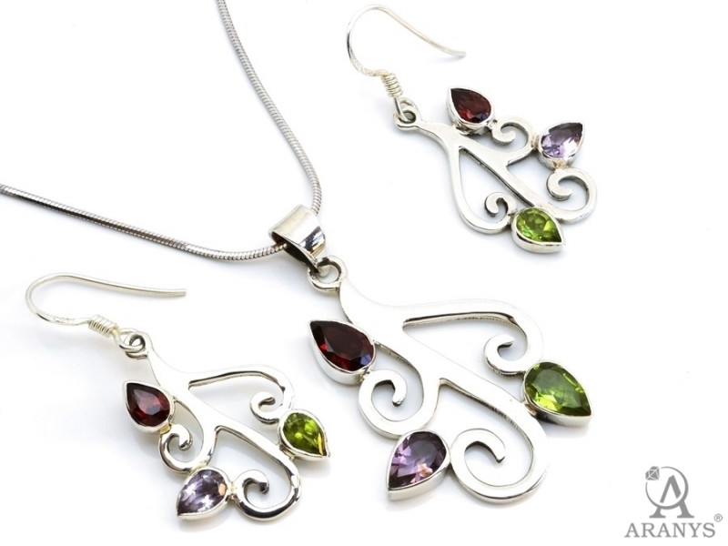 Souprava ametyst, olivín, granát