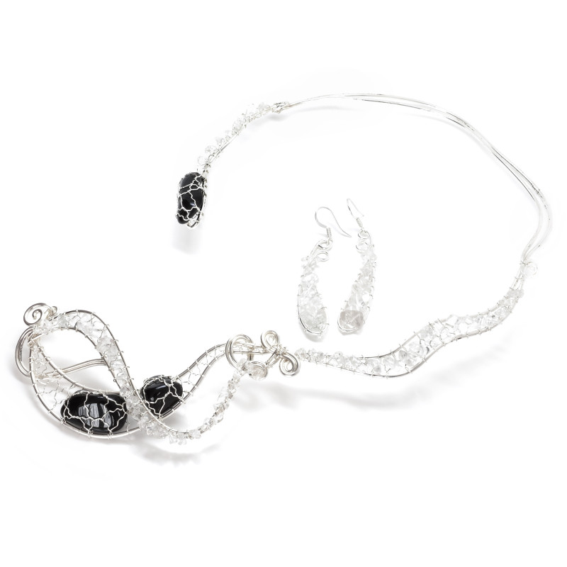 Ručně vyrobená souprava onyx a křišťál