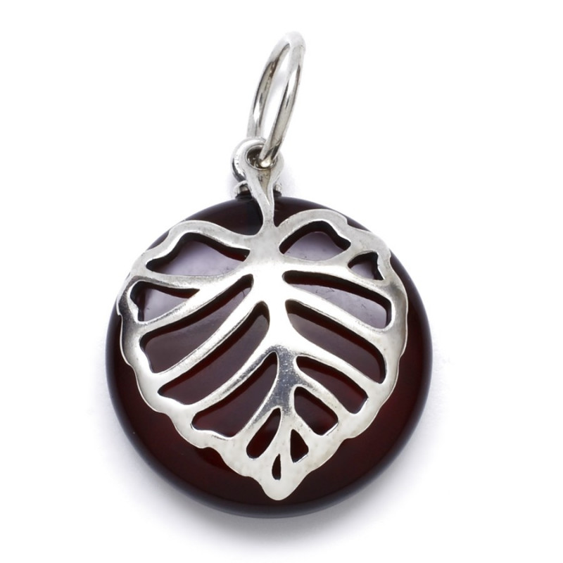 Stříbrný přívěsek lístek s jantarem