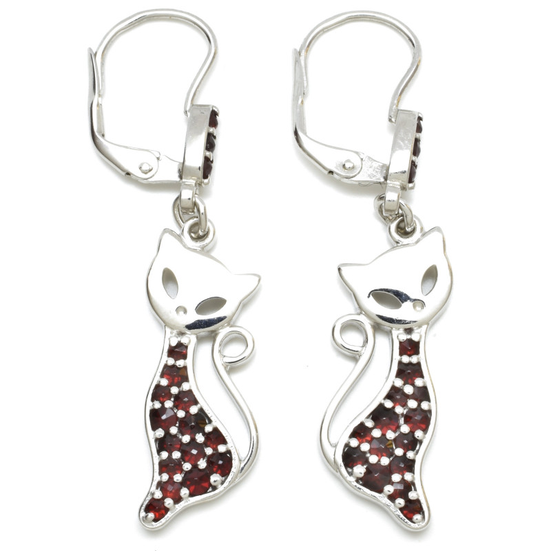 Stříbrné visací náunšice kočky s českými granáty