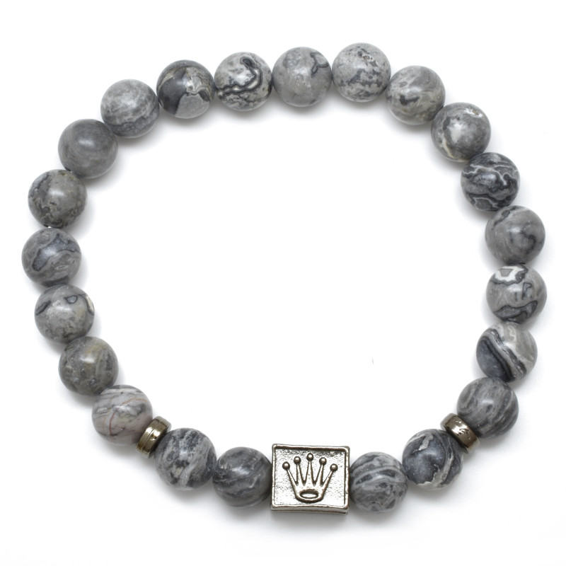 Šedý náramek s kovovým korálkem